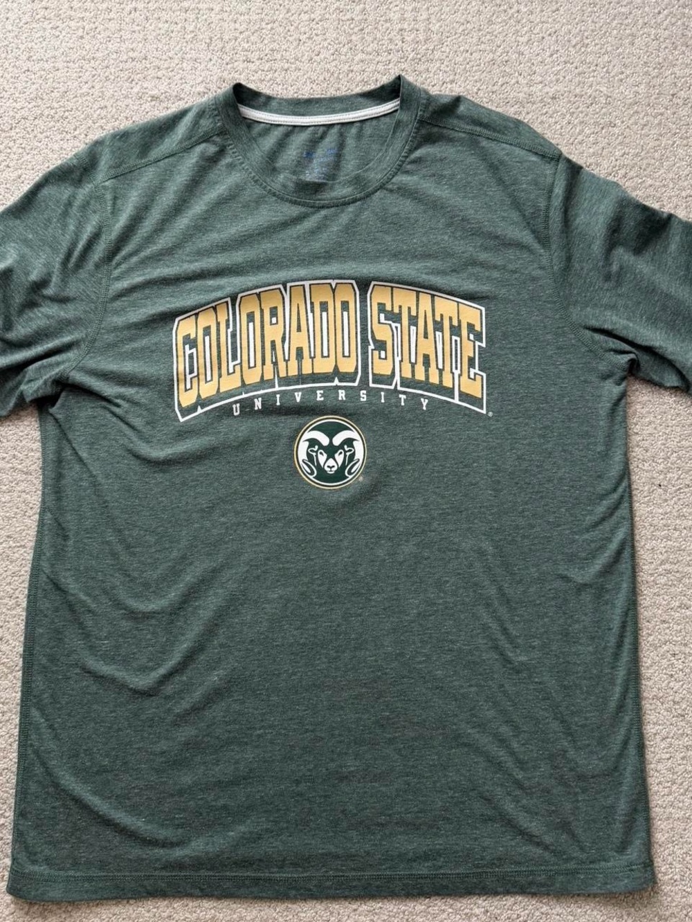 Champion Heather Dark Green Crewneck Tee with Faded Print